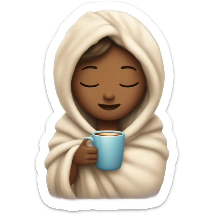girl inside a blanket sipping coffee eyes closed sticker