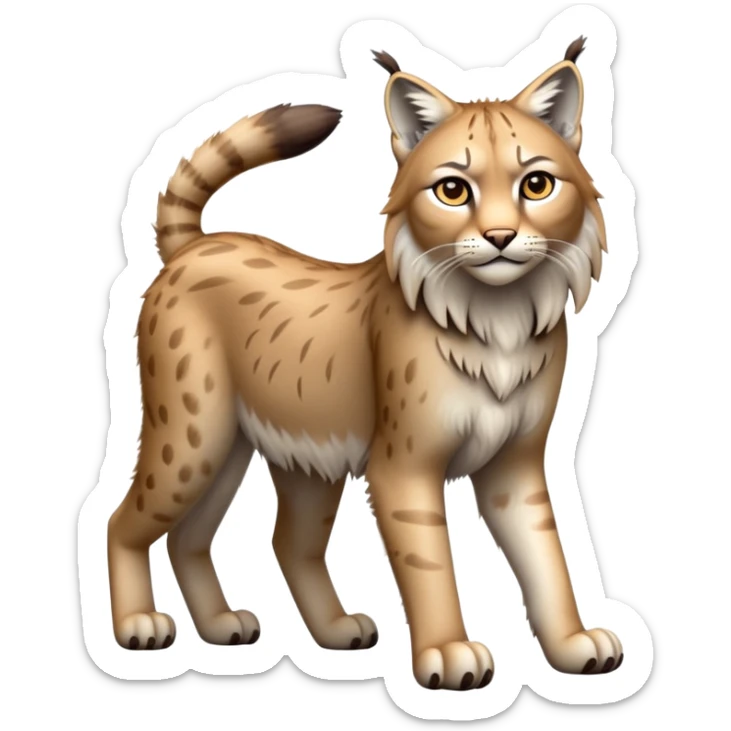 Cinematic-Lynx-Realistic-Full-Body-Standing on all fours-Emoji – head tilted dramatically, fur with faint spotting, long legs and large paws poised elegantly, simplified yet realistic focused features, highly detailed, glowing with an almost sarcastic glow. sticker