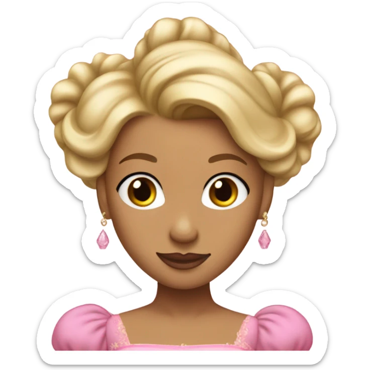 Girly Princess with pink ballgown and light skin and big blonde hair updo pretty detailed realistic  sticker