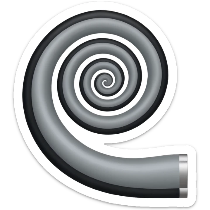 Minimalist emoji-style sticker of a strip of film curling into a hypnotic spiral. No details inside frames. Black and gray only. sticker