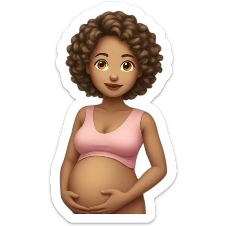 mixed race woman long curly hair pregnant enjoy sticker