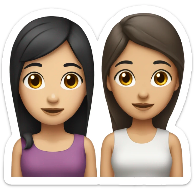 Girl with black hair to the chin and girl with brown hair to the shoulders sticker