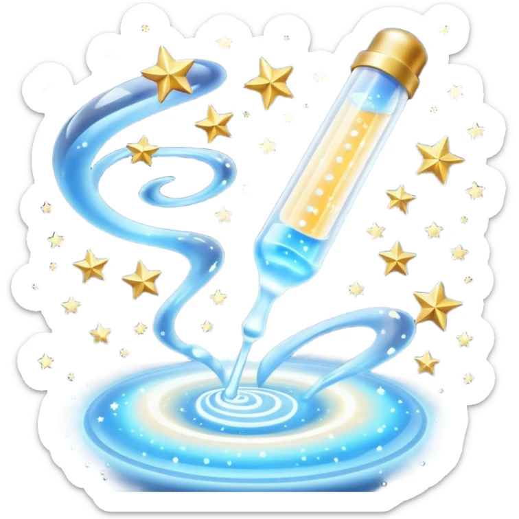 Slim blue Differin Gel tube with white cap and golden glow around the “GEL” label. Floating in a soft blue aura with tiny glowing stars and clear orbs spiraling upward. Emits a focused beam of clarity magic, like a blemish-banishing spell sealed in a sleek, futuristic wand. sticker