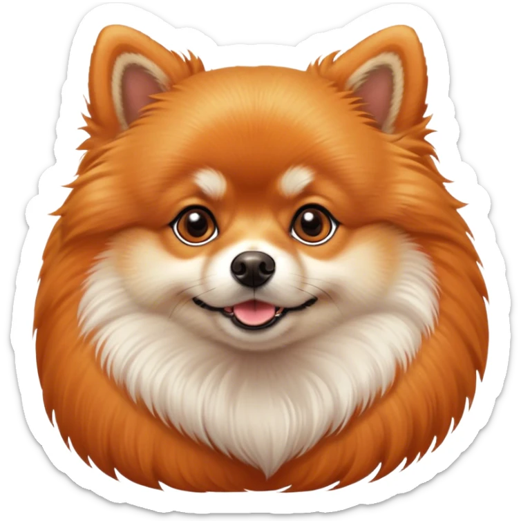 Cinematic Noble Orange Pomeranian Portrait Emoji, Poised and regal, with a compact, fluffy build and a well-groomed, vibrant orange Fur, deep-set soulful brown eyes, Simplified yet sharp and sophisticated features, highly detailed, glowing with a soft, dignified glow, high shine, intelligent and spirited, stylized with an air of elegance, focused and attentive, soft glowing outline, capturing the essence of a watchful and confident companion, so majestic it feels as though it could prance out of the screen with effortless authority! sticker