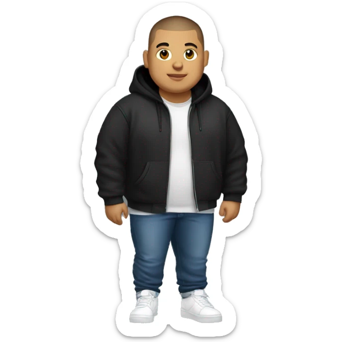 Young Fat latino Guy with buzzcut and light beard and black hoodie and jeans and white sneakers sticker