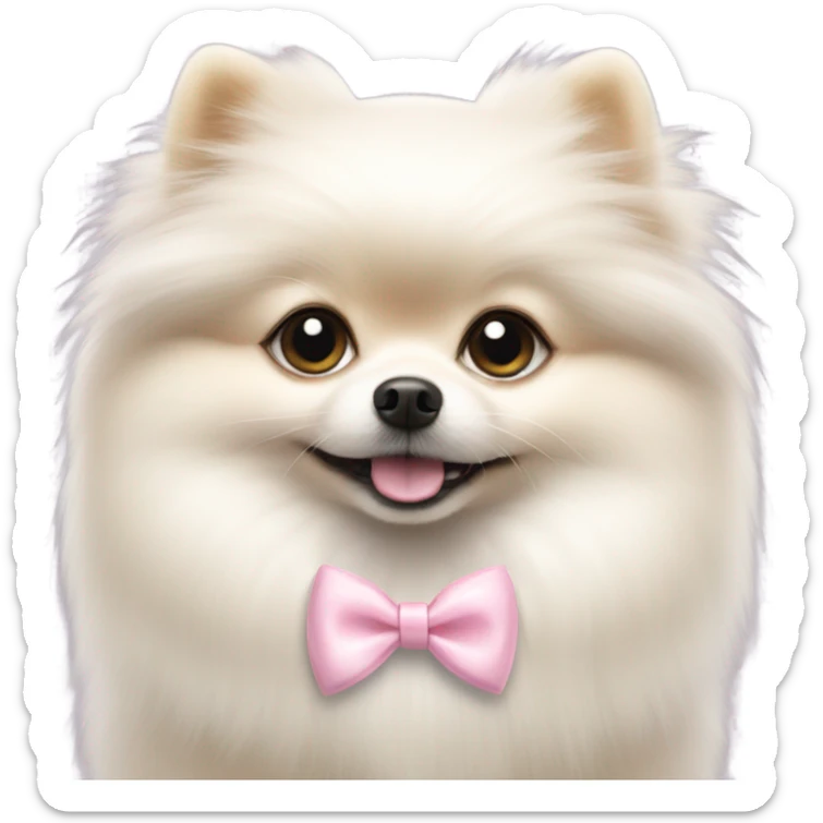A white little Pomeranian with a cute little light pink bow on her hair sticker