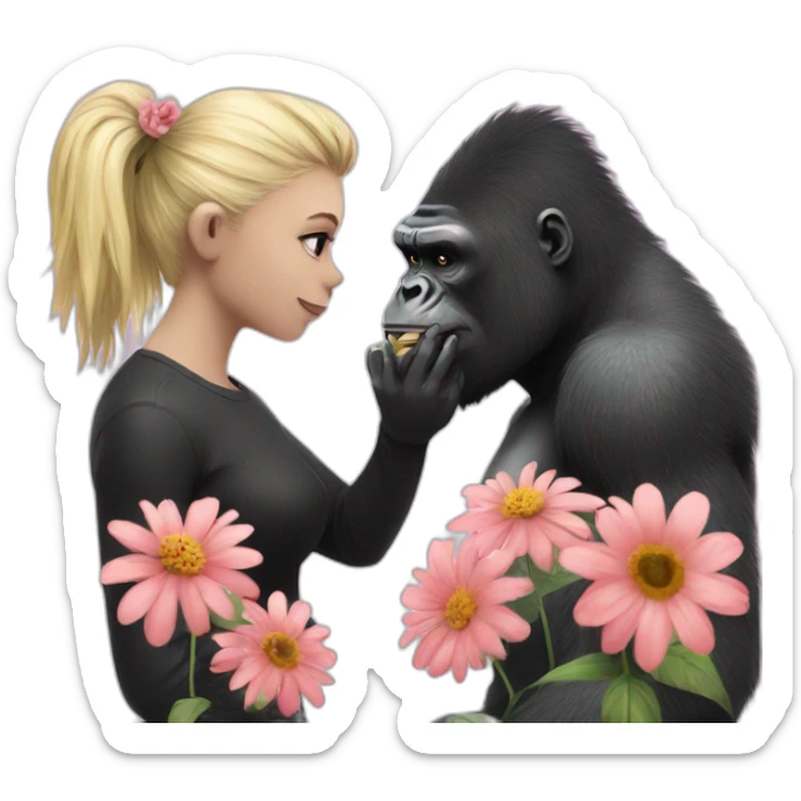 Punk looking Gorilla giving flowers to a blonde girl sticker