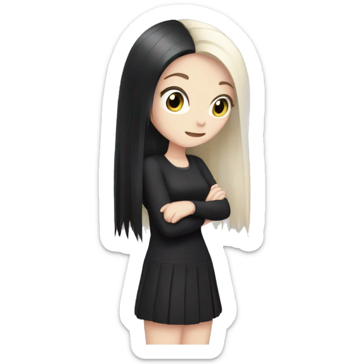 a white girl with straight hair and kuromi dress sticker