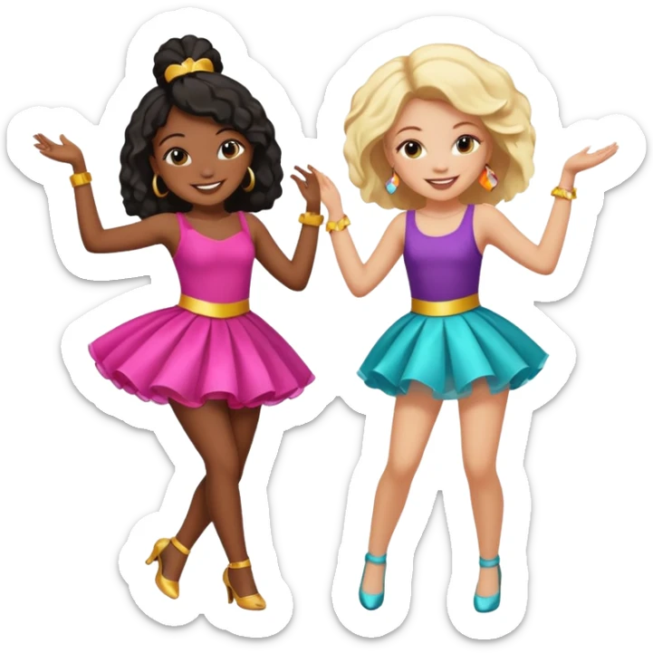 Best friends dancing at a party: one black girl one white girl sticker