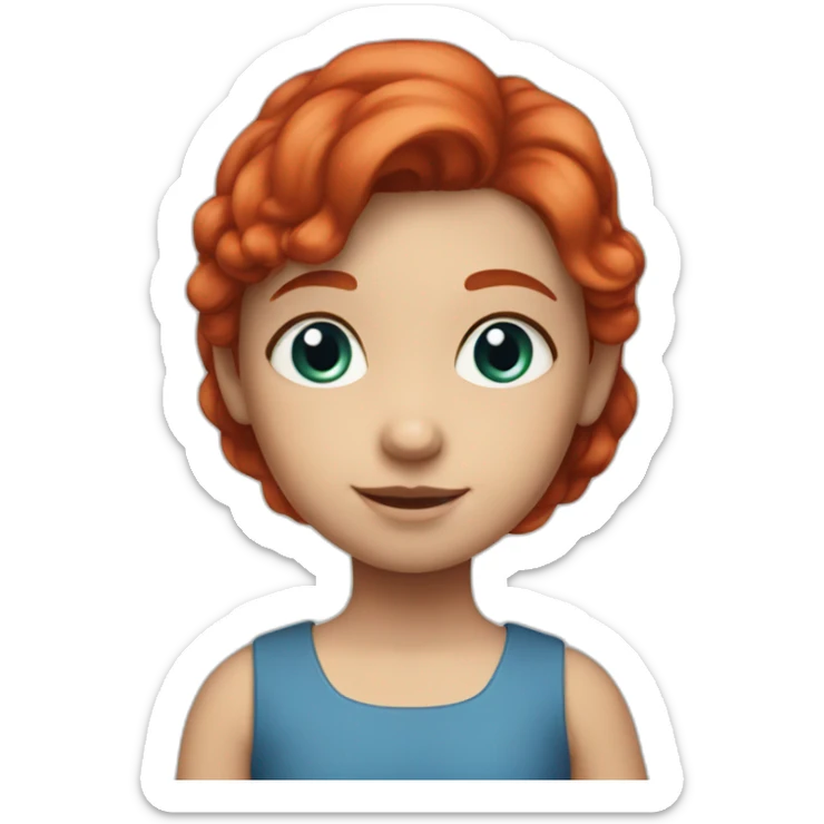 5 years old girl with red hair, blue and gray eyes, red dress sticker