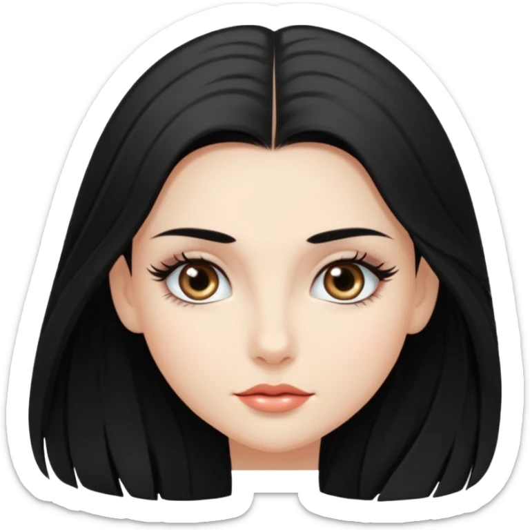 aesthetic girl with long black silky hair, long lashes, fair skin, elegant and soft expression sticker
