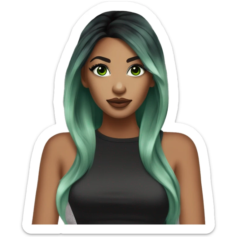 Glamorous, streetwear, cocktail dress, black balayage hair, half up half down hair, olive skin, green almond eyes, winged eyeliner with big lashes sticker