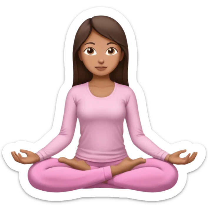 light brown girl with dark brown hairwith straight hairin baby pink yoga pants and full sleeve shirt meditating sticker