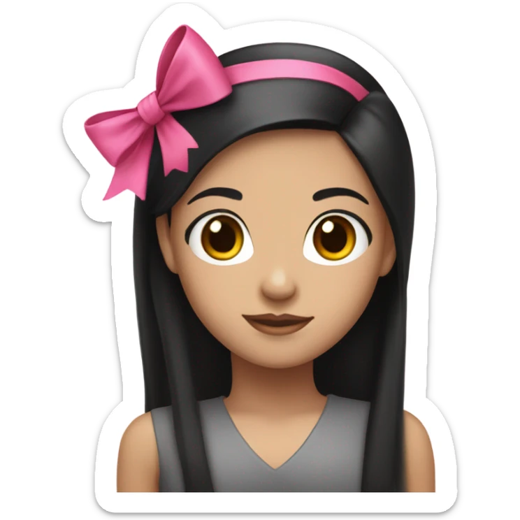 A light skin girl with a pink bow with black straight hair sticker