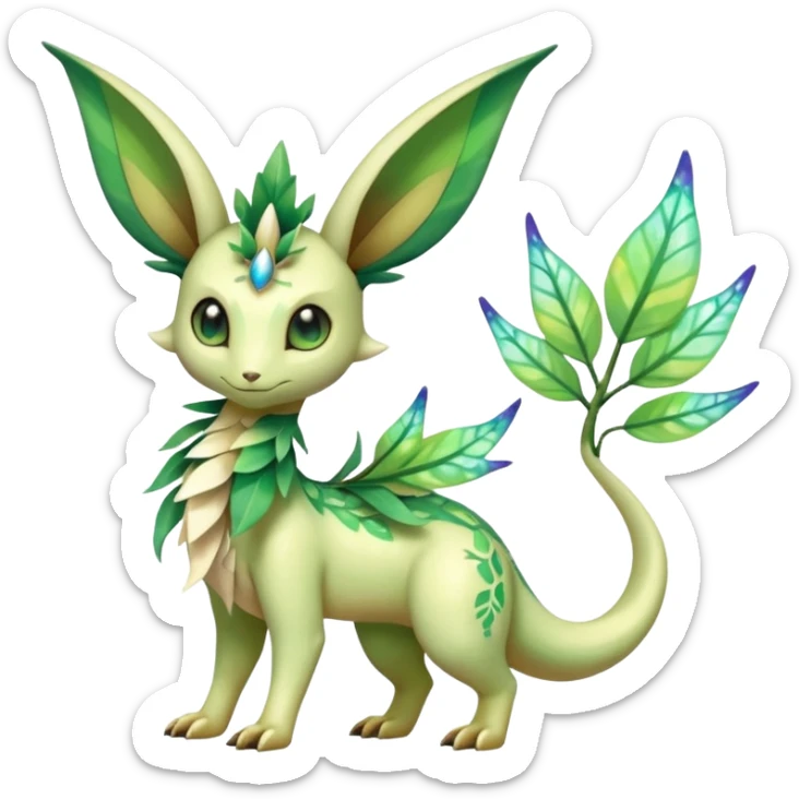 Sparkly White And Green Natural Flowery Colorful Leafeon-Flygon-Celebi-Fakémon-hybrid-creature (full body)  sticker