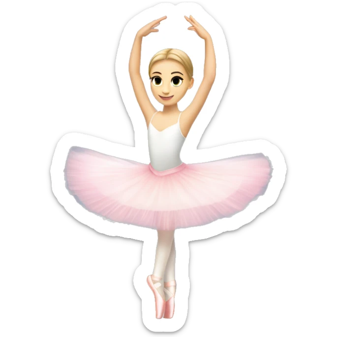Full length Caucasian ballerina in a white tutu with pink pointe shoes in an arabesque pose sticker