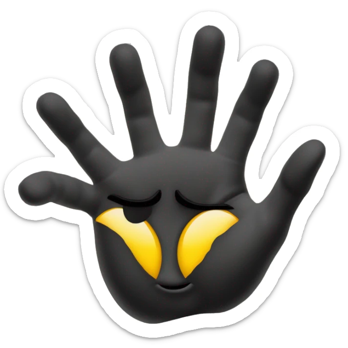 Un sol amarillo con una expresión relajada y un tercer ojo en la frente. Tiene brazos negros que se extienden como rayos, cada uno terminado en manos . Las manos están en diferentes poses: paz, apuntando, OK, saludando y otras señales gestuales variadas. sticker