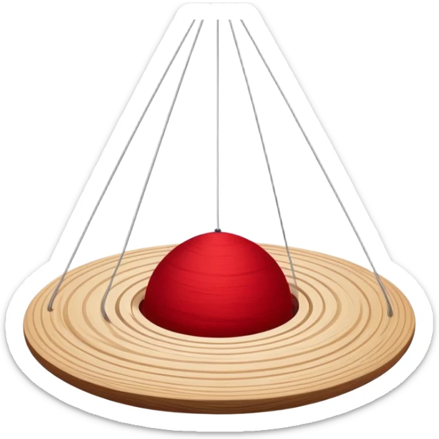 Floating layers of wood grain, red fabric, and sketched lines suspended in motion, gently orbiting a glowing core of creative intent. sticker