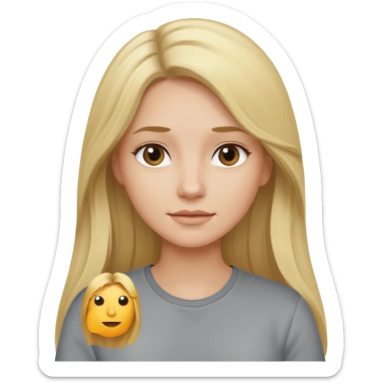 woman with long blonde hair, wear grey shirt sticker