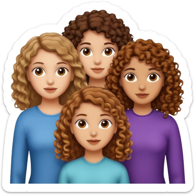 Three white girls, all of off this with brown hair but one whit straight one whit curly and one whit very curly(aesthetic) sticker