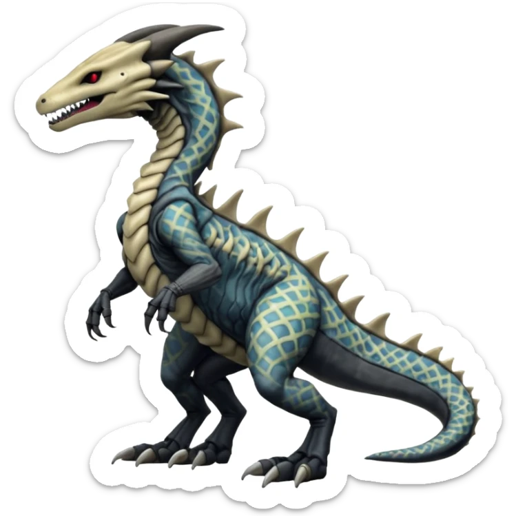 Marowak-Sergal-Salandit-Xenomorph-hybrid-fantasy-creature (full body) with colored scale pattern markings sticker
