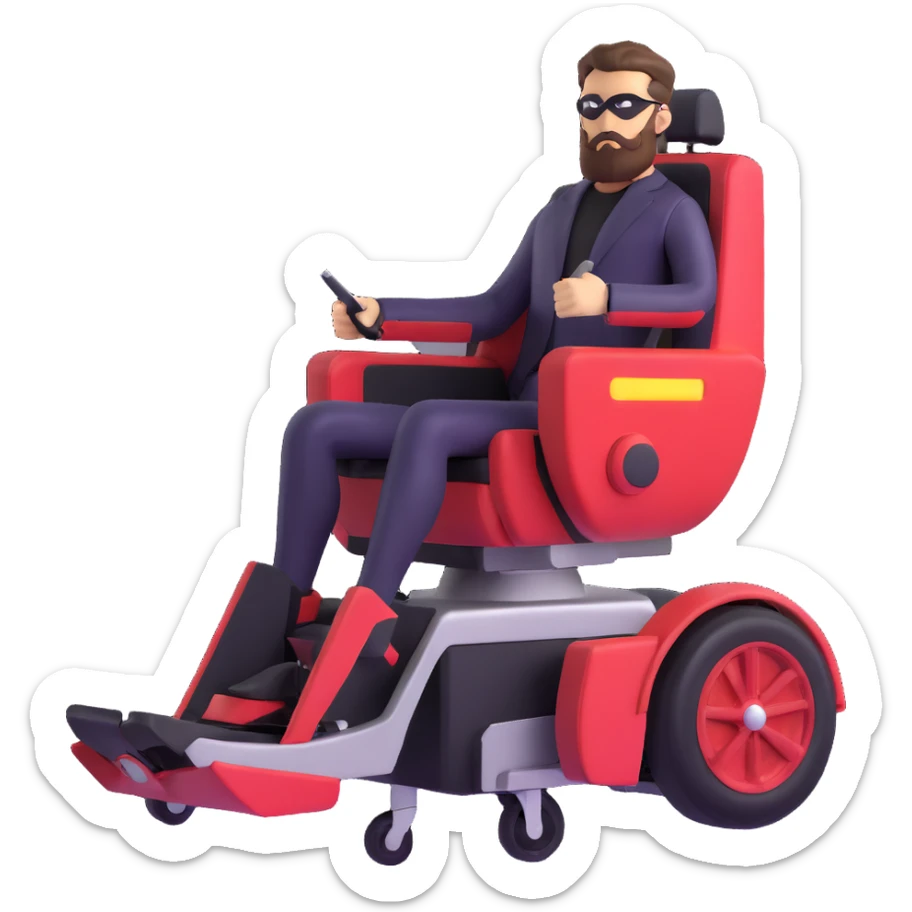 sleek superhero vehicle with hairy exterior, beard-fiber wheels, barber chair cockpit sticker
