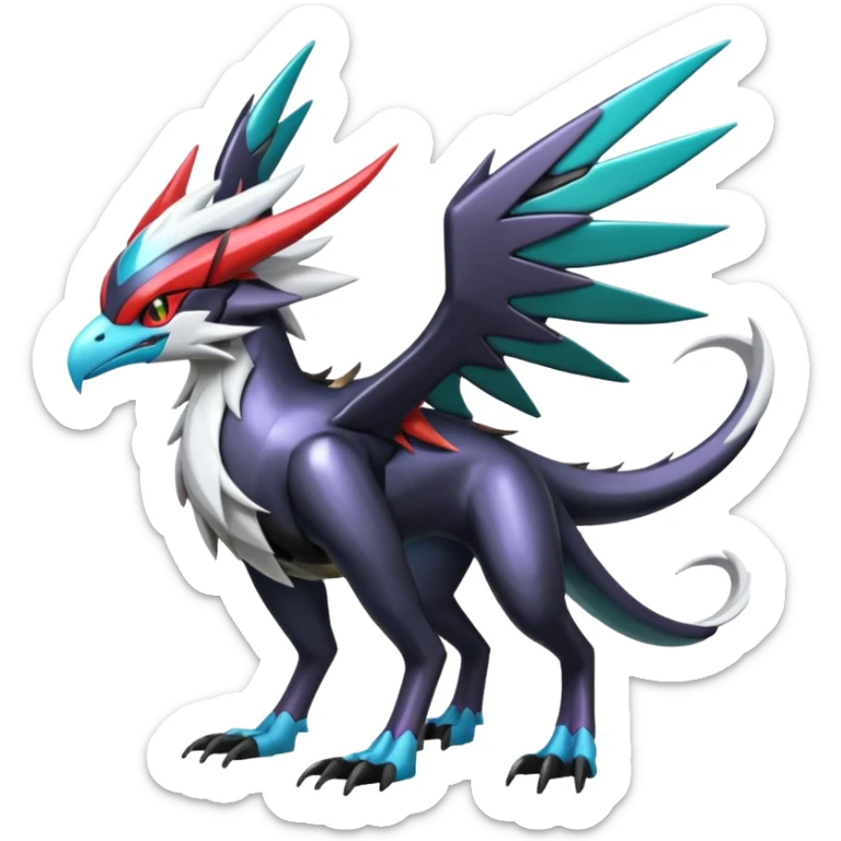 Futuristic Modern Shiny Metallic Alloy Cyber-Nargacuga-Noivern-Silvally-fusion (full body) sticker
