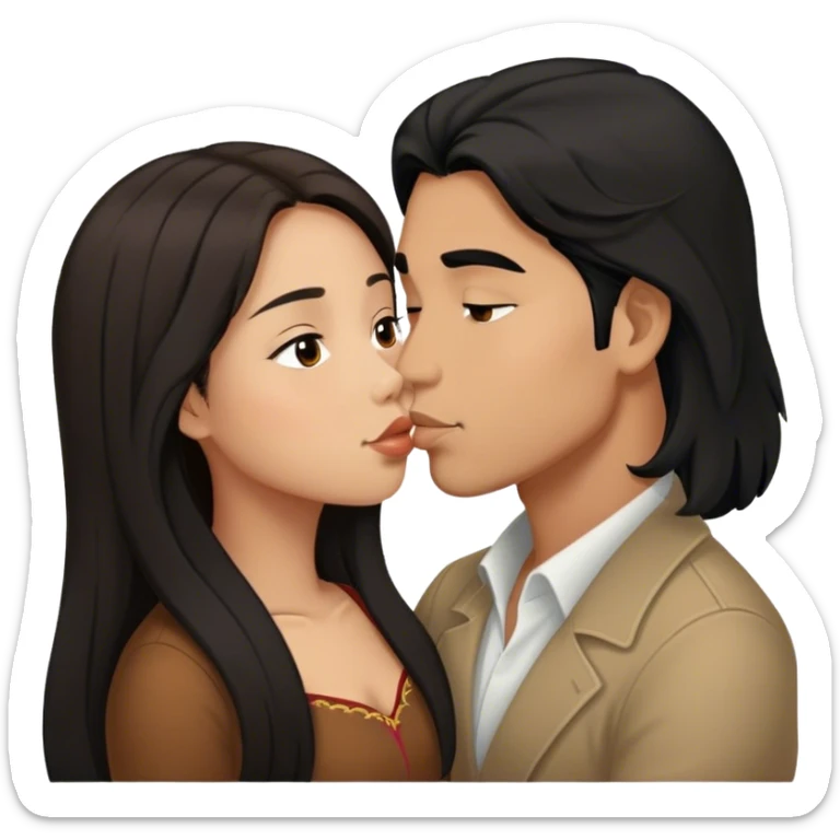Latino man with long black hair kissing brown hair Filipina sticker