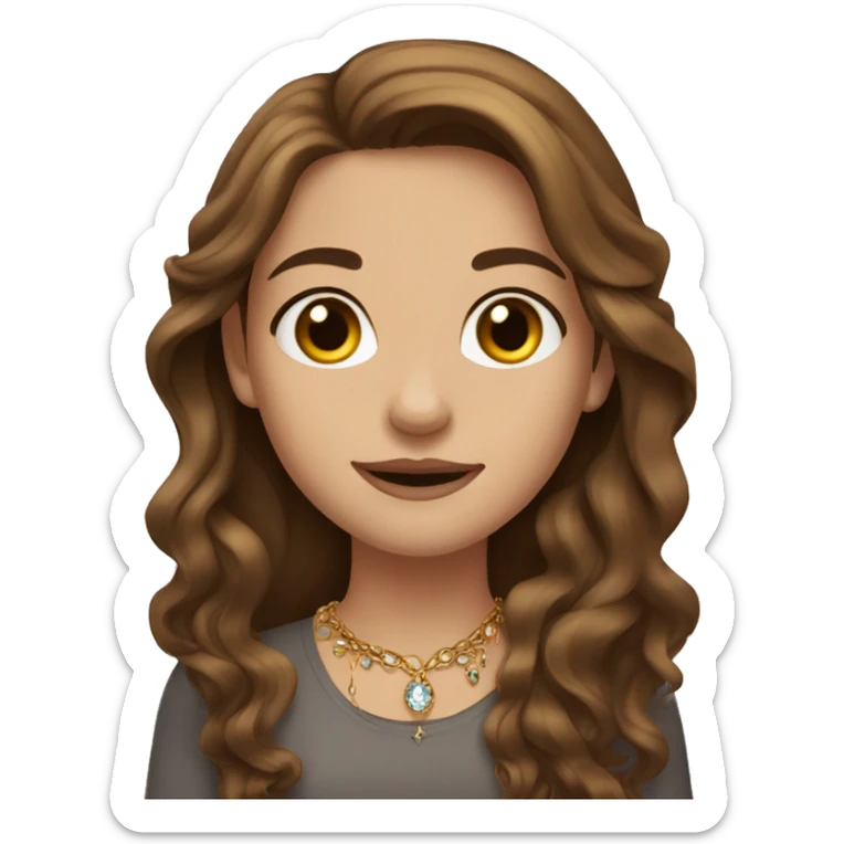 brown-haired girl with jewelry with long brown hair sticker
