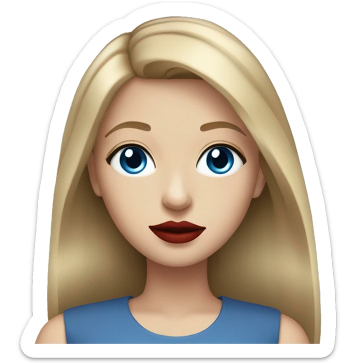 Girl with straight dark blonde hair and blue eyes with red lipstick and eyeliner sticker