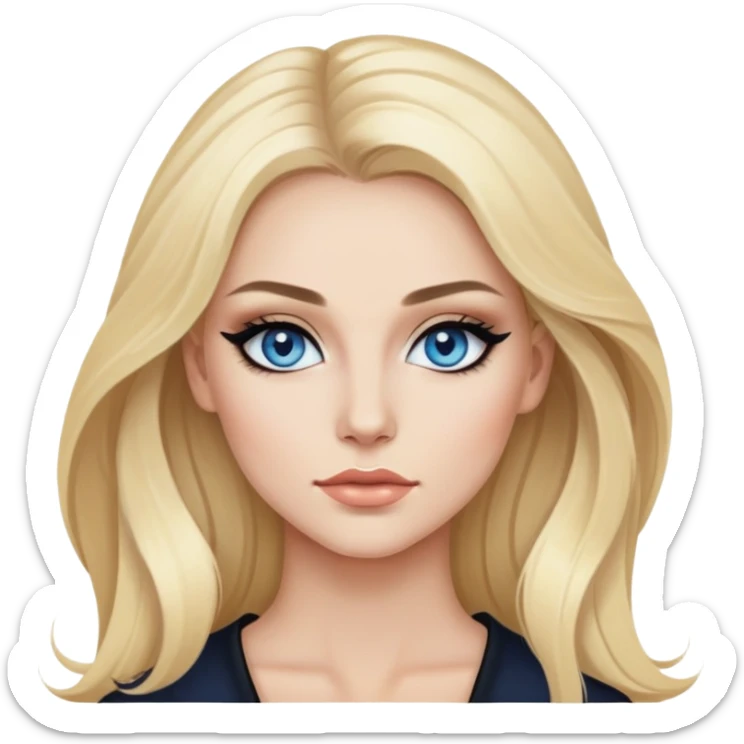 blonde, blue eyes baddie,pretty makeup, strong makeup, black eyeliner, long hair sticker