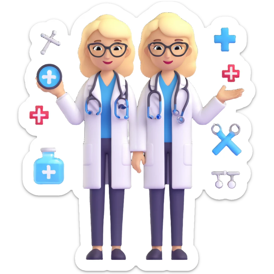 blonde woman doctor with medical symbols sticker