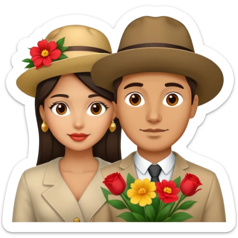 Couple having an adventure in Montenegro russian man and elegant  Latina girl flowers  sticker