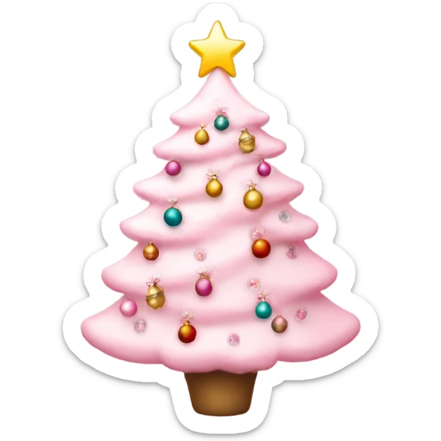 pretty light pink christmas tree with decorations  sticker