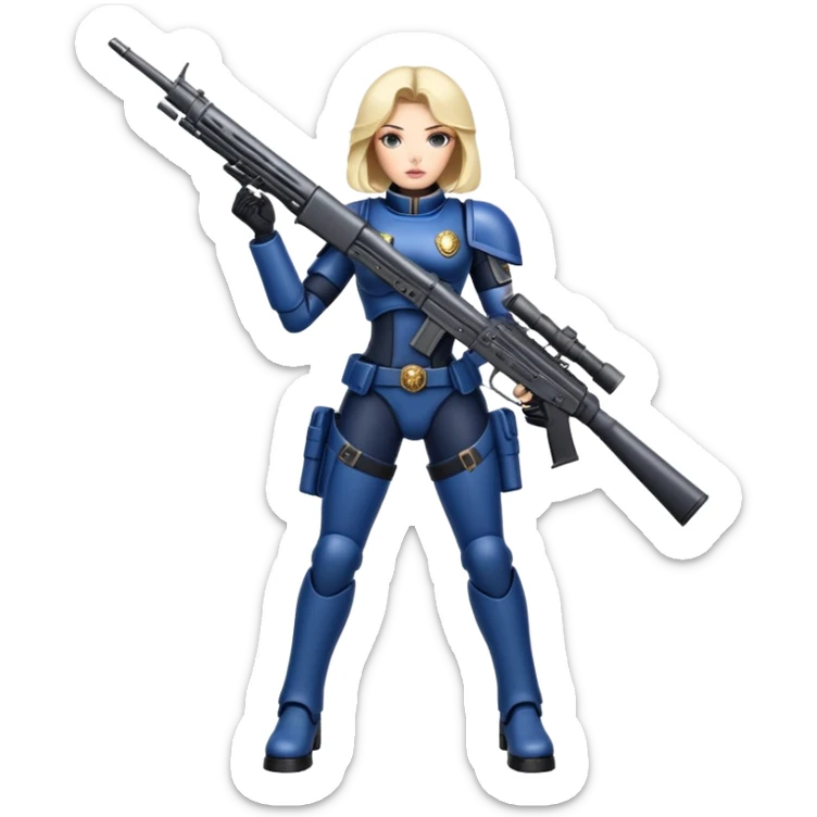 Stunning woman , space marine, full body forward-fashion pose, riffle gun in arms sticker
