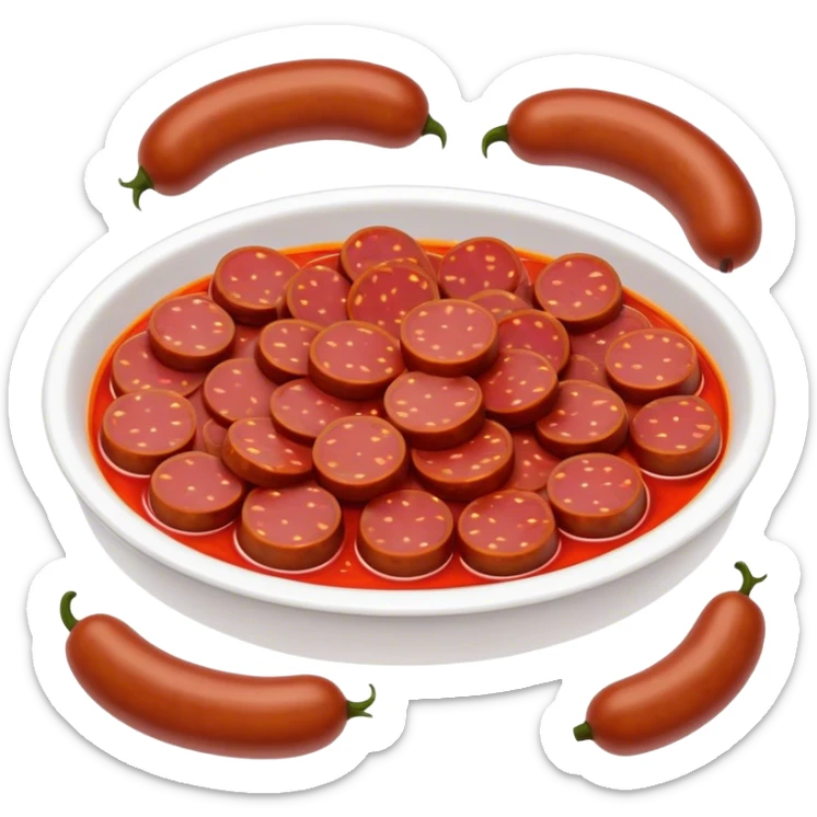 Cinematic Realistic Chorizo Dish Emoji, featuring spicy, robust sausage slices rendered with vivid textures and dynamic, appetizing lighting. sticker