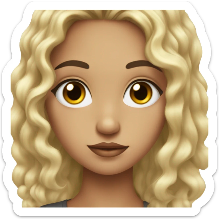 Girl with long black curly hair with semi black eye with eye liner and round face  sticker