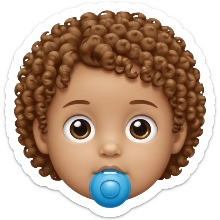 A baby with light brown skin, curly light-brown hair, wide brown eyes, and a blue pacifier. sticker