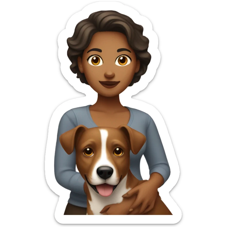 Apple style brown woman with short hair holding heeler dog sticker