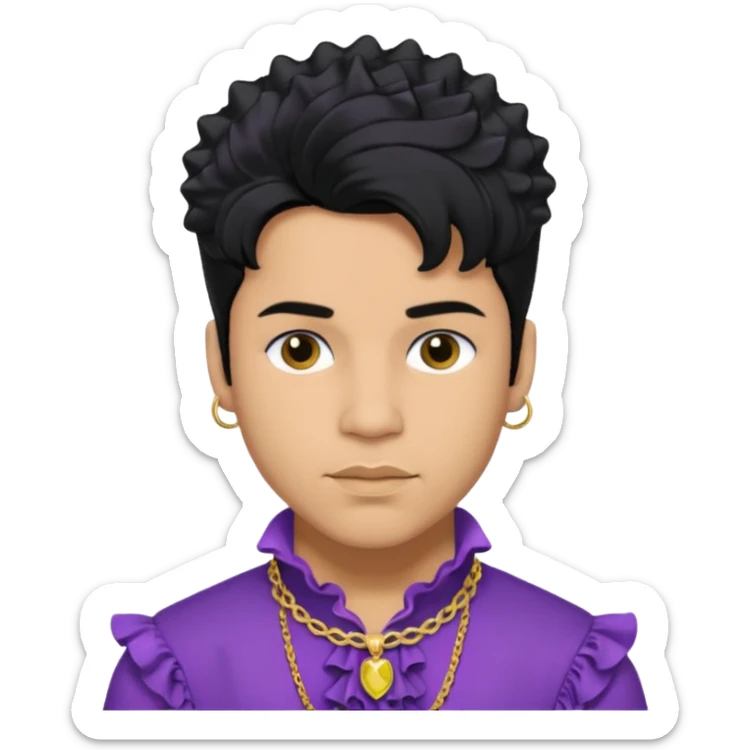 Prince Rogers Nelson with olive skin, black hair, purple outfit sticker