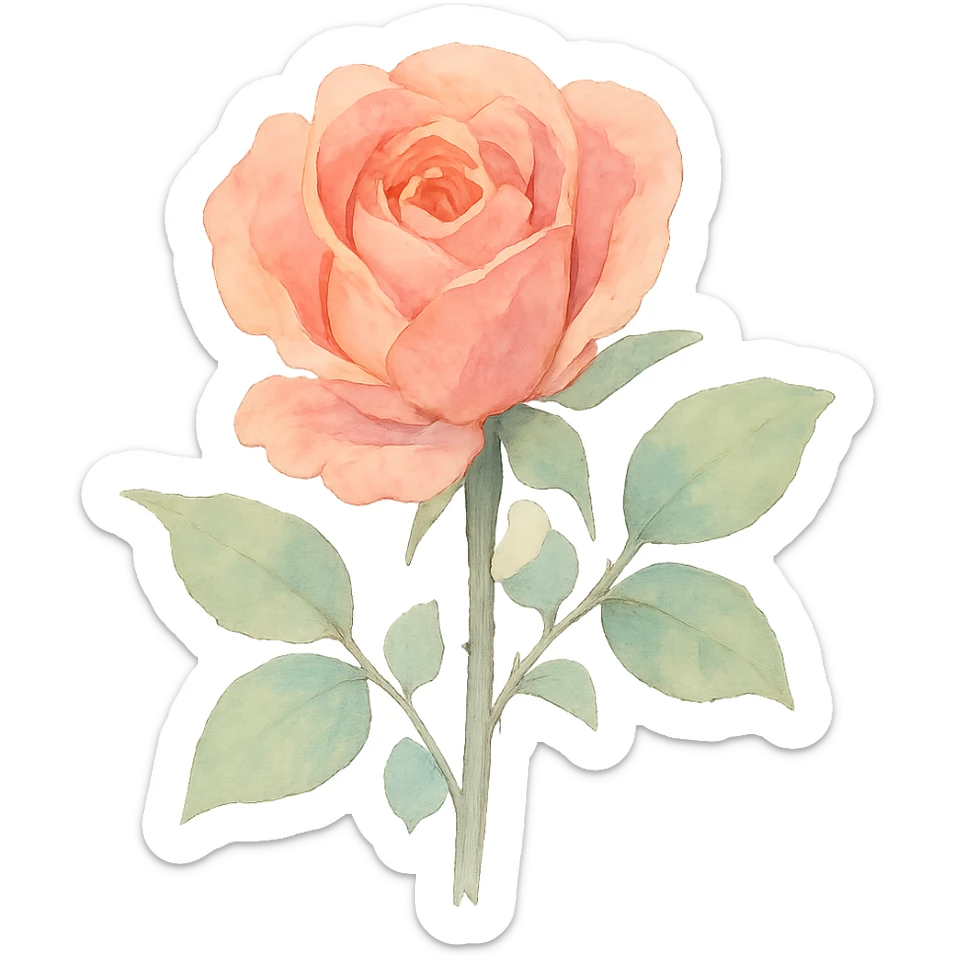 watercolor illustration of a rose, light brush strokes, pastel shades sticker