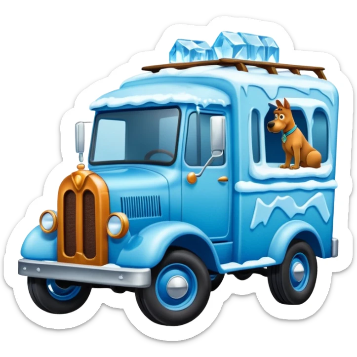 The Flintstones shiny crushed-dark-ice-blue crystal frozen Scooby Doo 1912 antique long-wheelbase cab over off-road trails low rider moving truck  sticker
