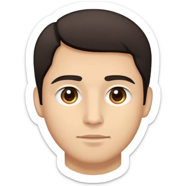 close-up of man face only with medium eyes, medium light skin tone, dark hair, no neck visible, just the face sticker