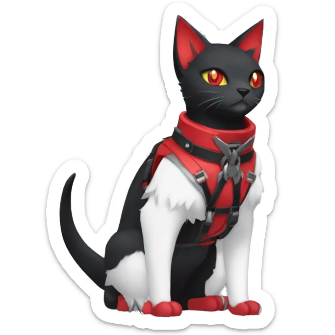 cool edgy kawaii elegant beautiful black punk red fantasy nargacuga-bat-cat-Fakemon collar harness full body sticker