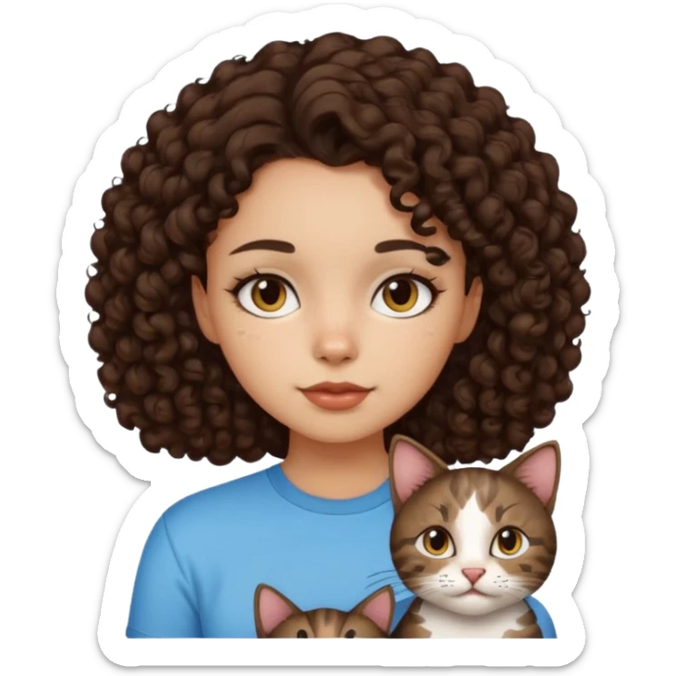 Kedi seven ,saçları koyu kahverengi ,kıvırcık saçlı kız sticker