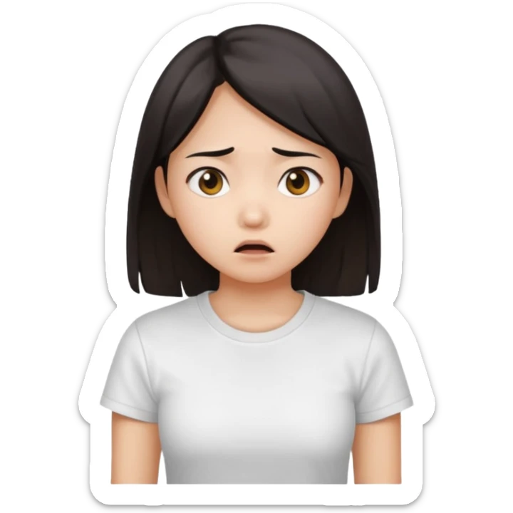 dark circles eyes frightened asian girl with white t-shirt sticker