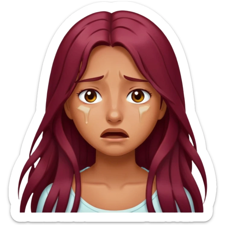 tanned skin goth girl long burgundy hair crying sticker