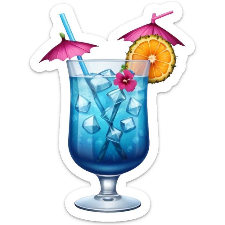 vibrant tropical fruity blue cocktail with hibiscus, pineapple and orange garnishes sticker