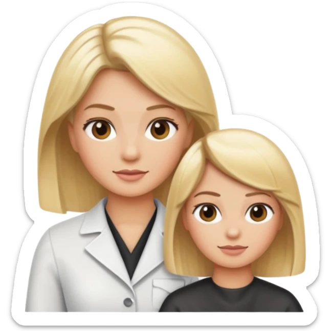 blonde hairdresser and client, hair cutting scene, iOS Apple emoji style sticker