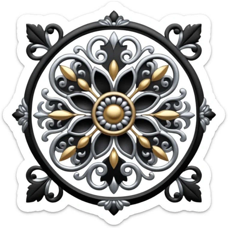 Black and silver filigree design, 3D, extremely detailed design sticker